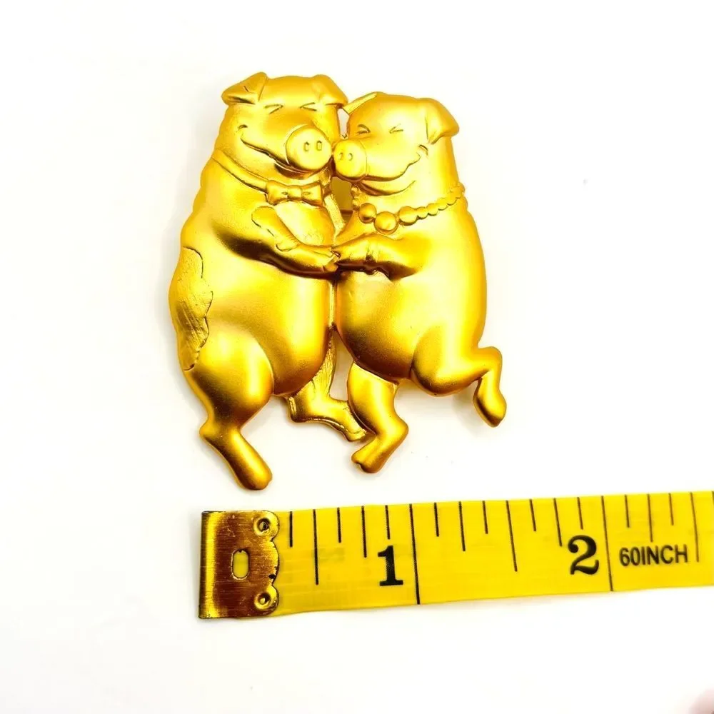 Gold Dancing Pig Brooch Pin